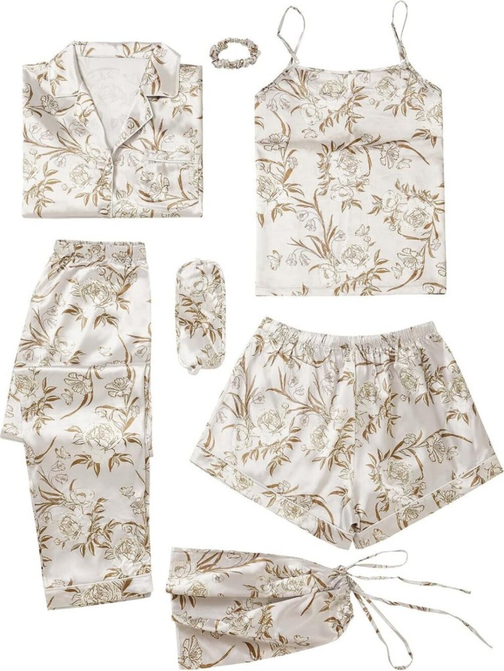 Luxurious Silky Satin 7-Piece Women's Pajama Set - Sleepwear & Loungewear